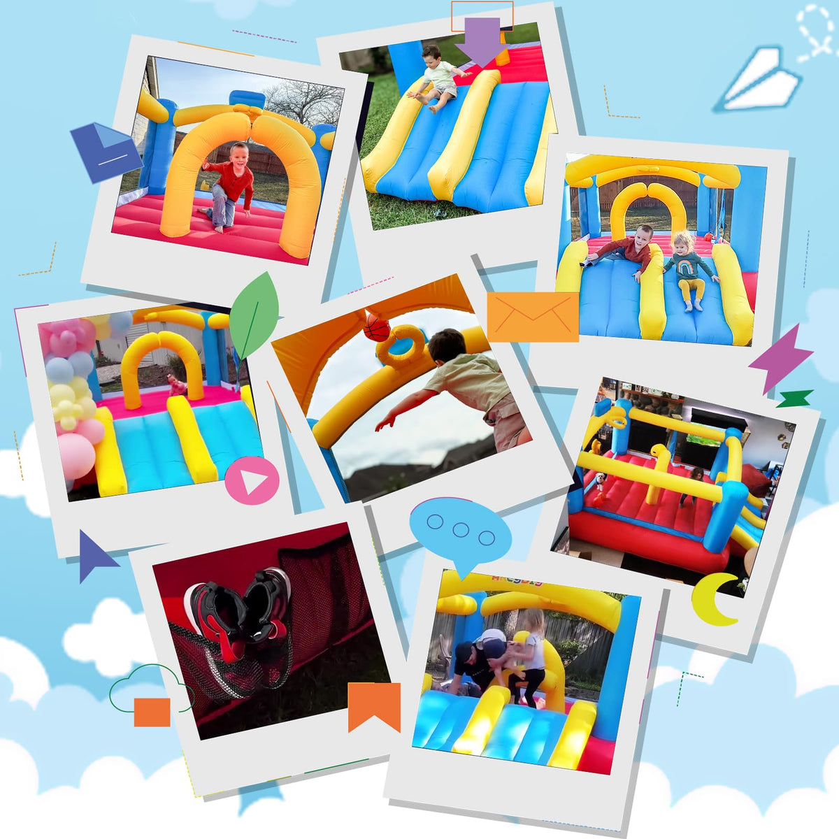 AKEYDIY bounce house with inflatable basketballs provides extra play options.