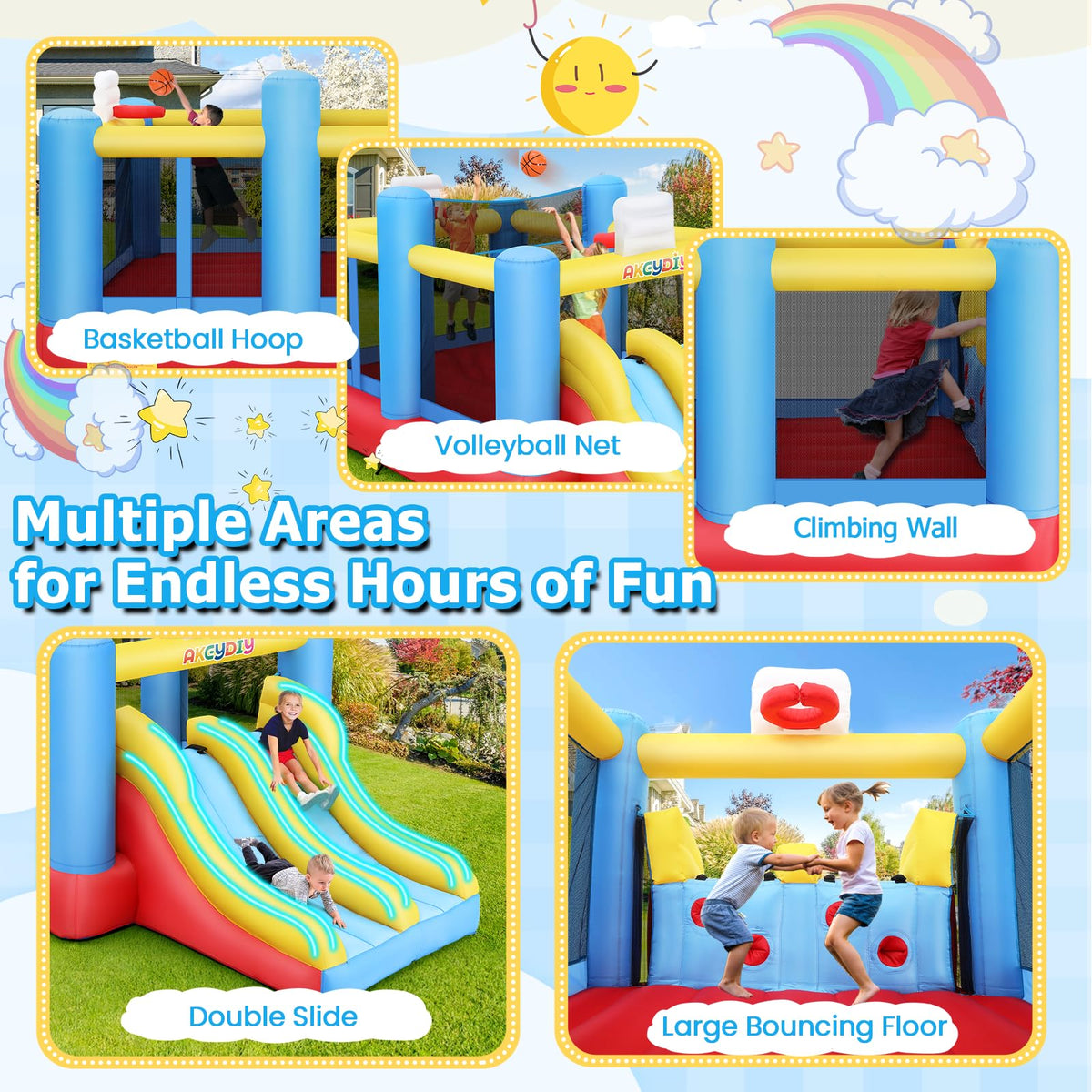 AKEYDIY Bounce House mesh safety net keeps kids secure.