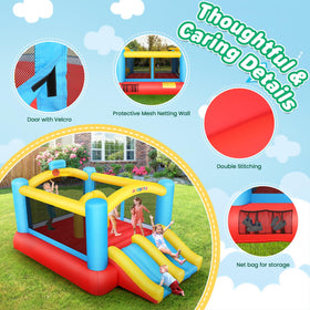 AKEYDIY bounce house dimensions with ground stakes included.