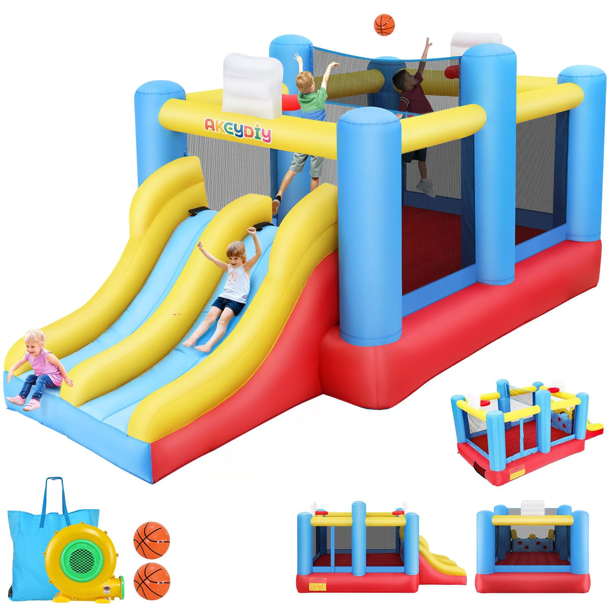 AKEYDIY Bounce House setup steps for quick backyard inflation and ready-to-play fun.