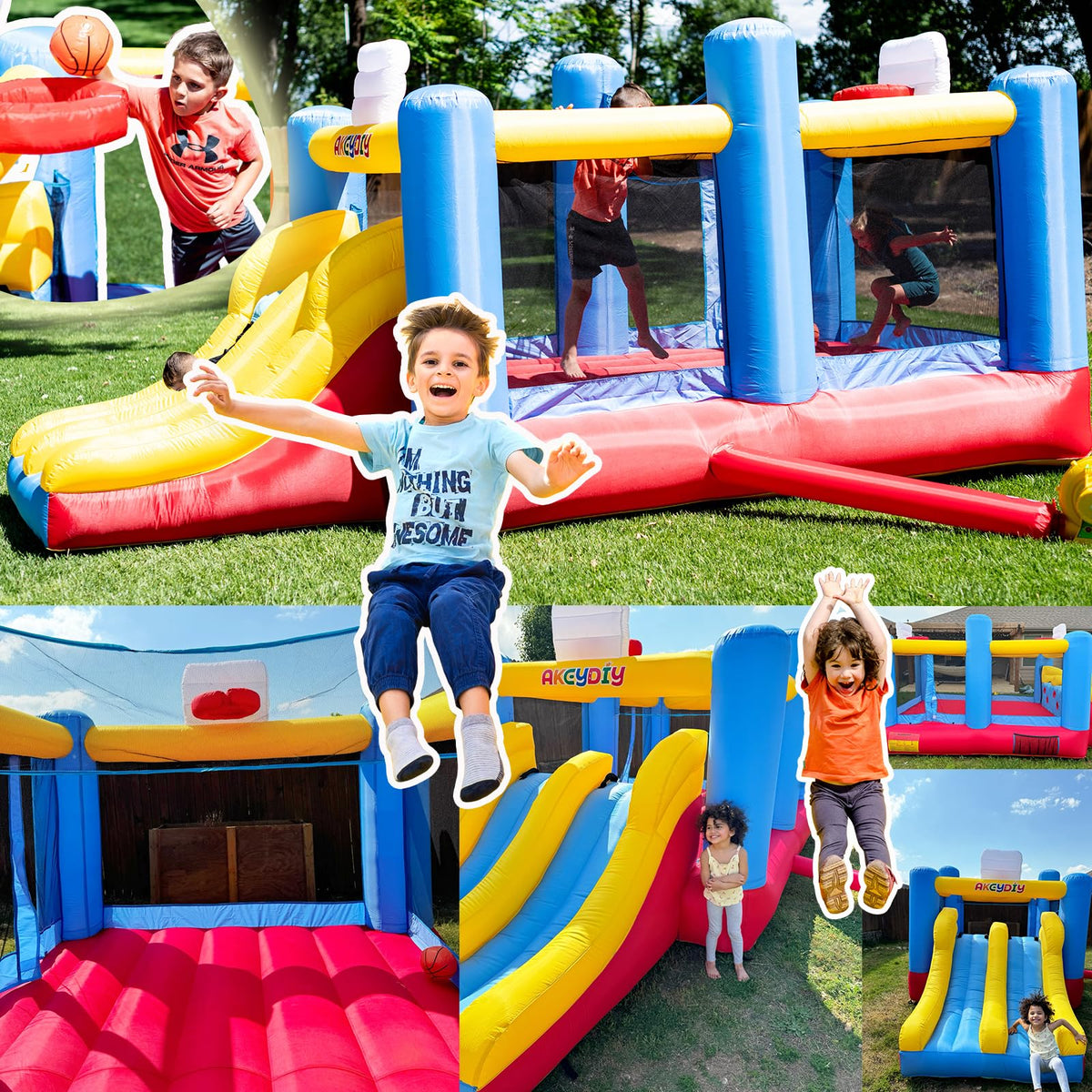 AKEYDIY inflatable bouncer with wide jumping area for group play.