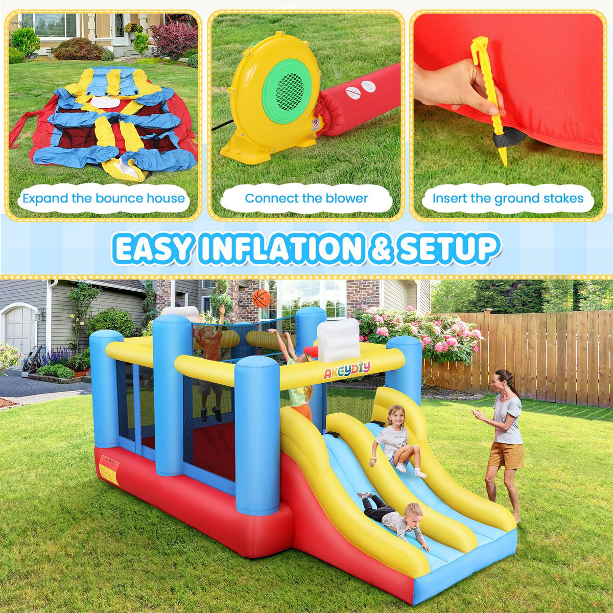 AKEYDIY inflatable basketballs included for extra play options.