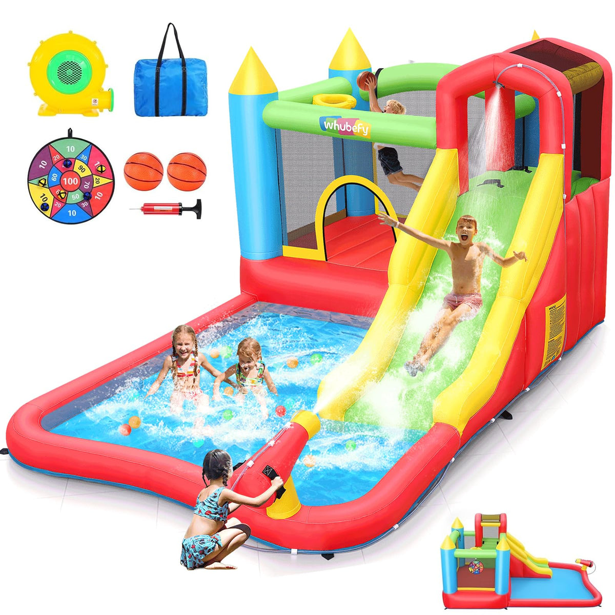 AKEYDIY inflatable bounce house with slide for backyard fun