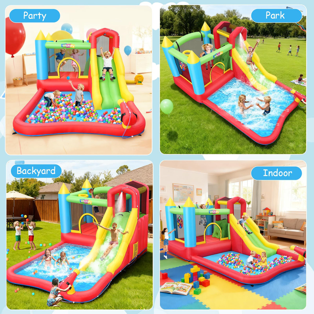 AKEYDIY bounce house with long slide for active play