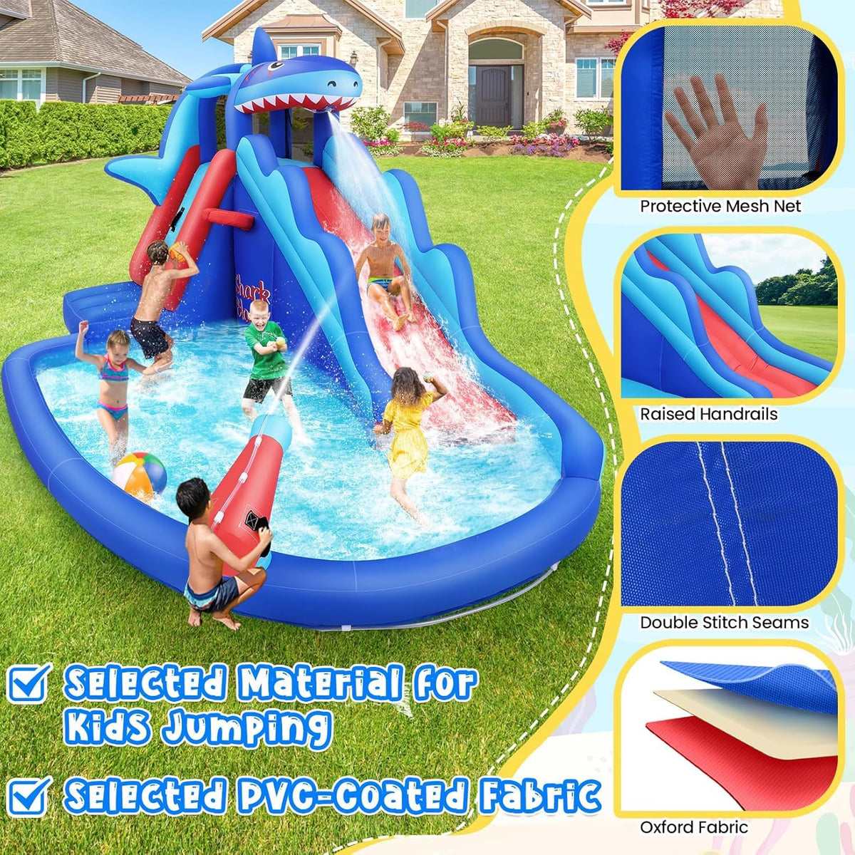 AKEYDIY shark slide shower head keeps kids cool while playing