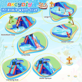 AKEYDIY shark slide splash pool provides a cooling water break