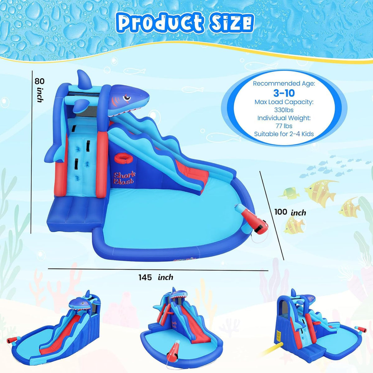 AKEYDIY shark slide water cannon adds splashy excitement