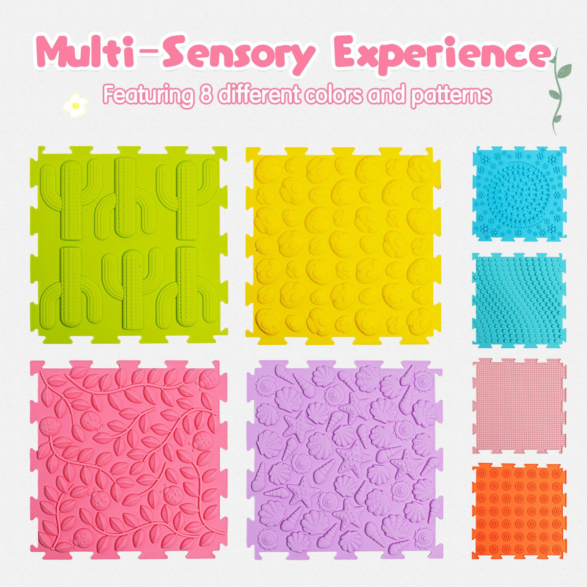 AKIMRABY interlocking silicone tiles with varied patterns boost visual engagement