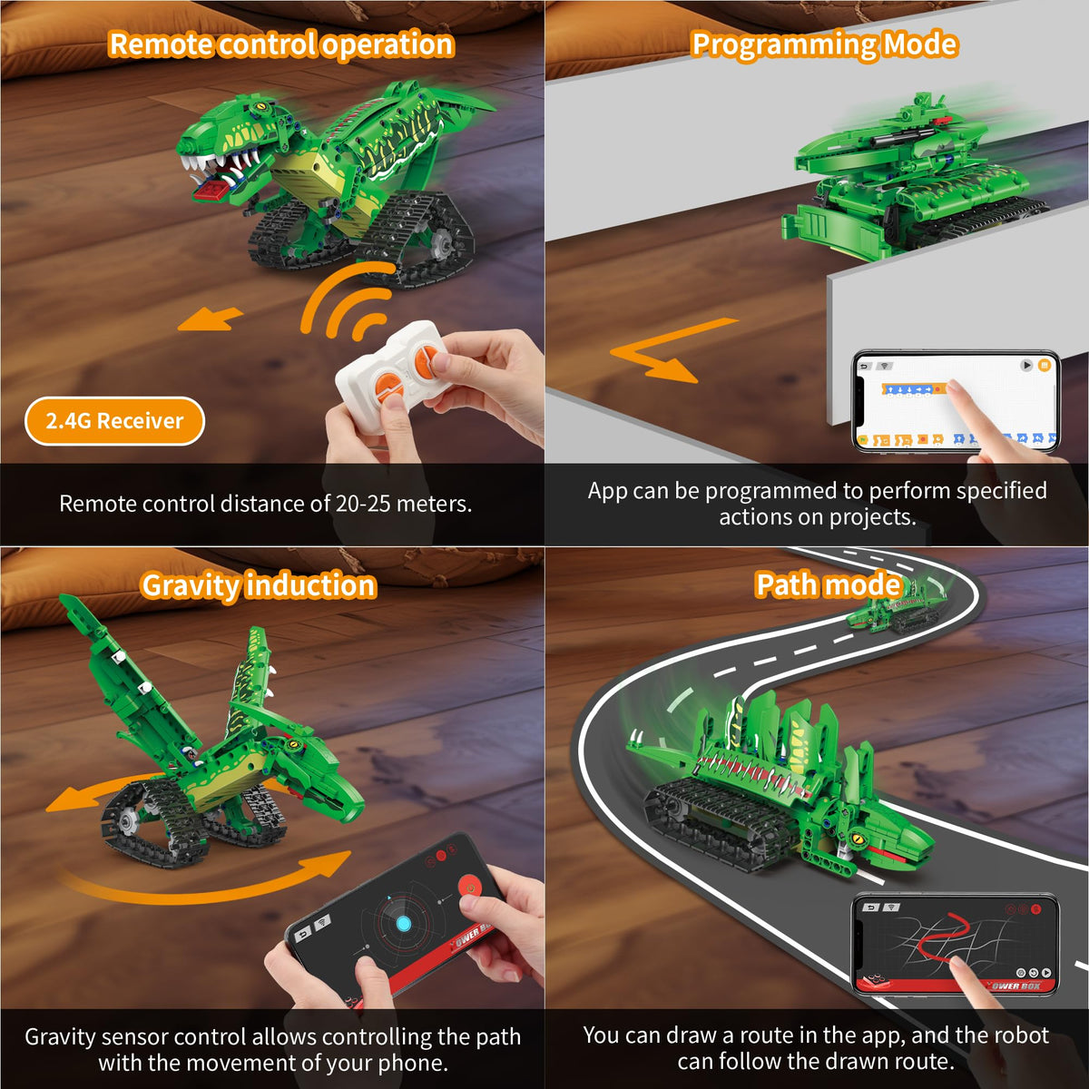 AKWME 5-in-1 dinosaur toy in Mech Dragon Warrior mode for imaginative builds and motor control.
