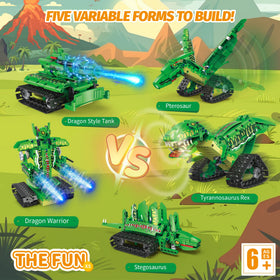 AKWME 5-in-1 dinosaur toy in tank mode for creative battle play and engineering practice.