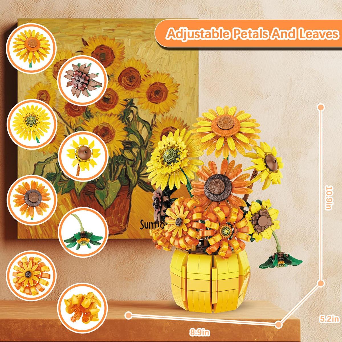 AKWME Sunflower kit close-up on bendable stems and petals for a unique bouquet