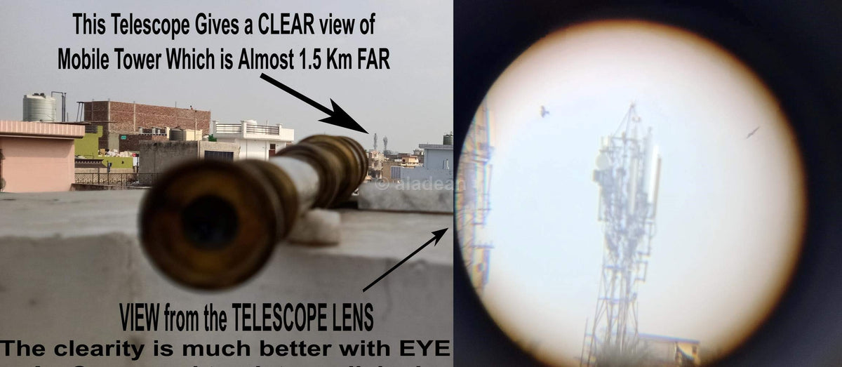 ALADEAN Scout Regiment brass telescope close-up lens and detailed brasswork texture.