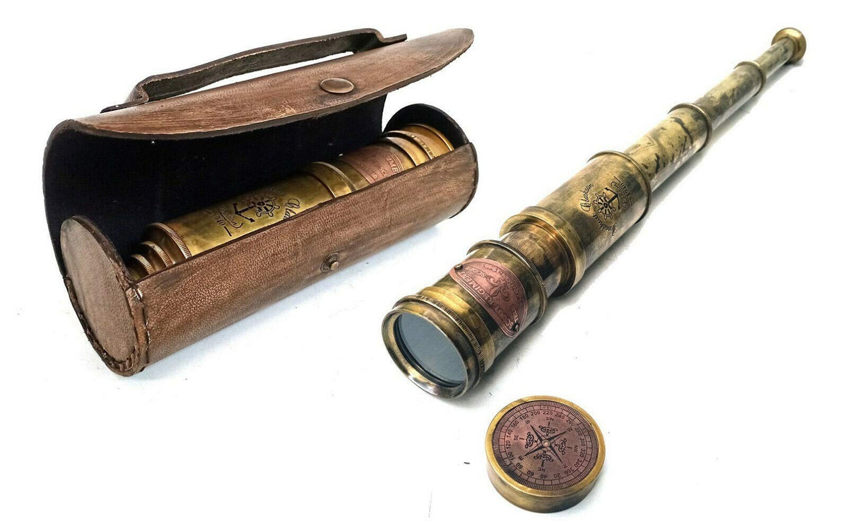 ALADEAN Scout Regiment brass telescope front view with warm brass finish and nautical decor appeal.
