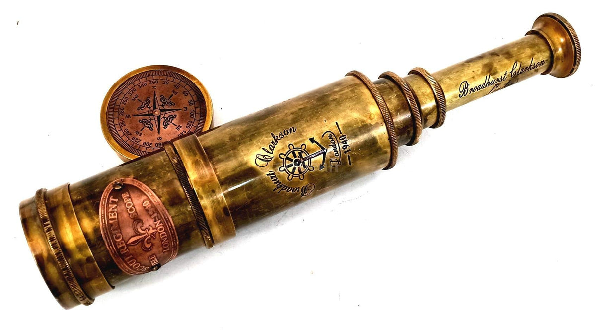 ALADEAN Scout Regiment brass telescope leather case detail emphasizing hand-stitched protection.