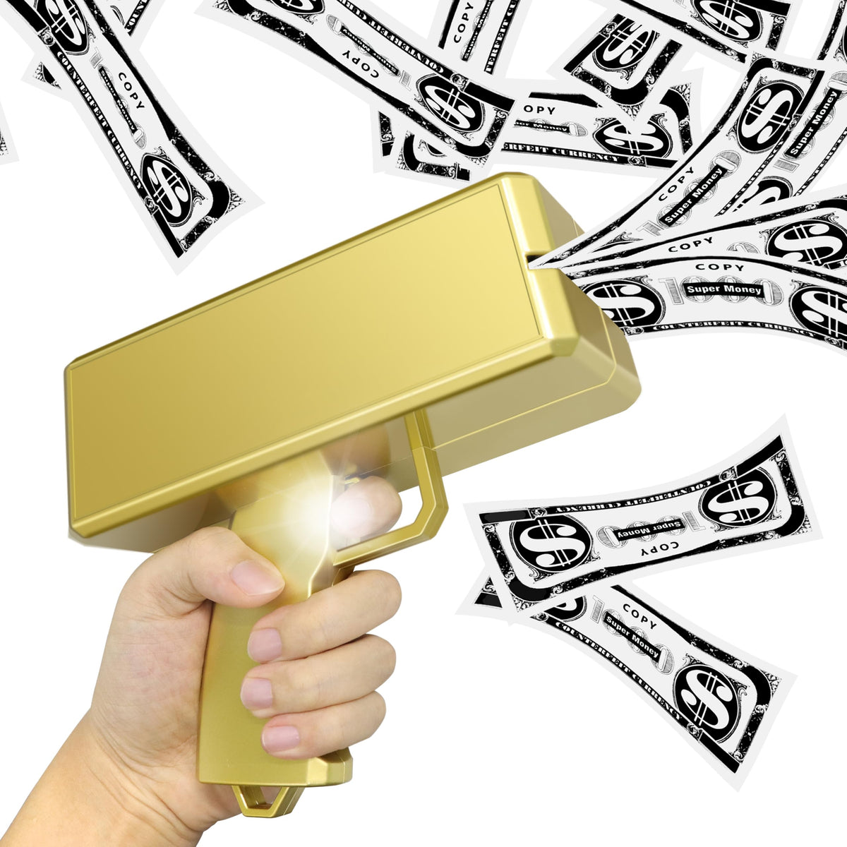Alagoo money gun gold front view highlighting compact party prop