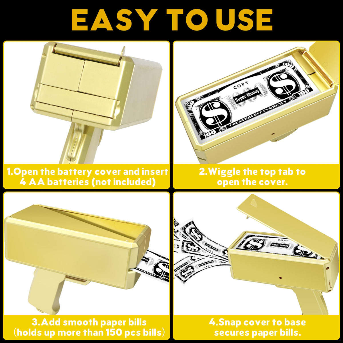 Alagoo money gun gold loading cap open for easy load