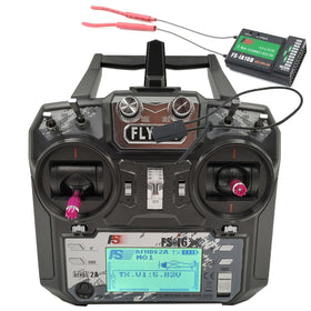 Alaohu FS-i6X transmitter front view with ergonomic grips for precise control.