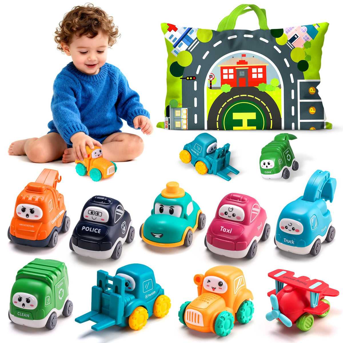 ALASOU 9-piece baby crane cars set for safe, engaging playtime.