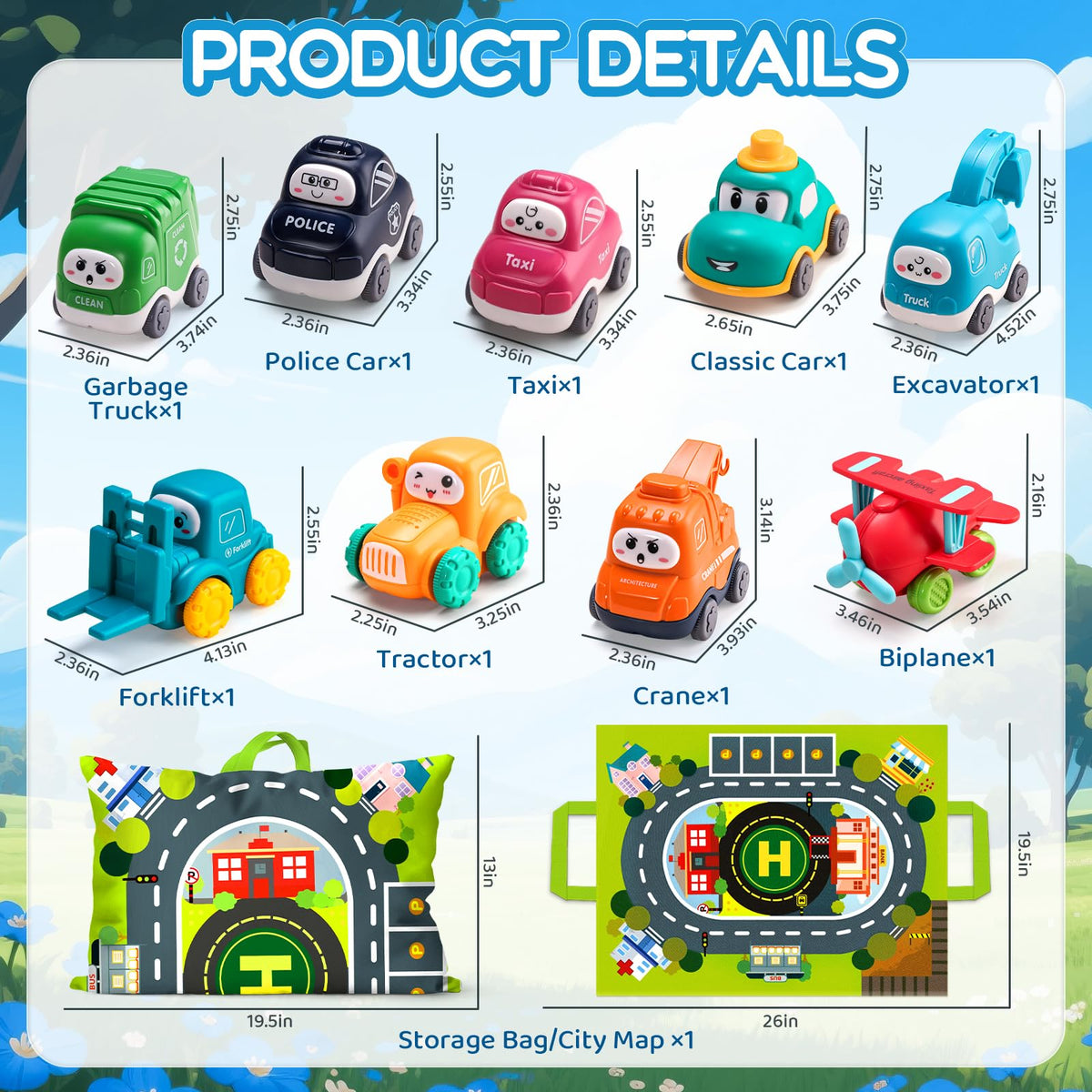 ALASOU crane cars with playmat for colorful toddler play.