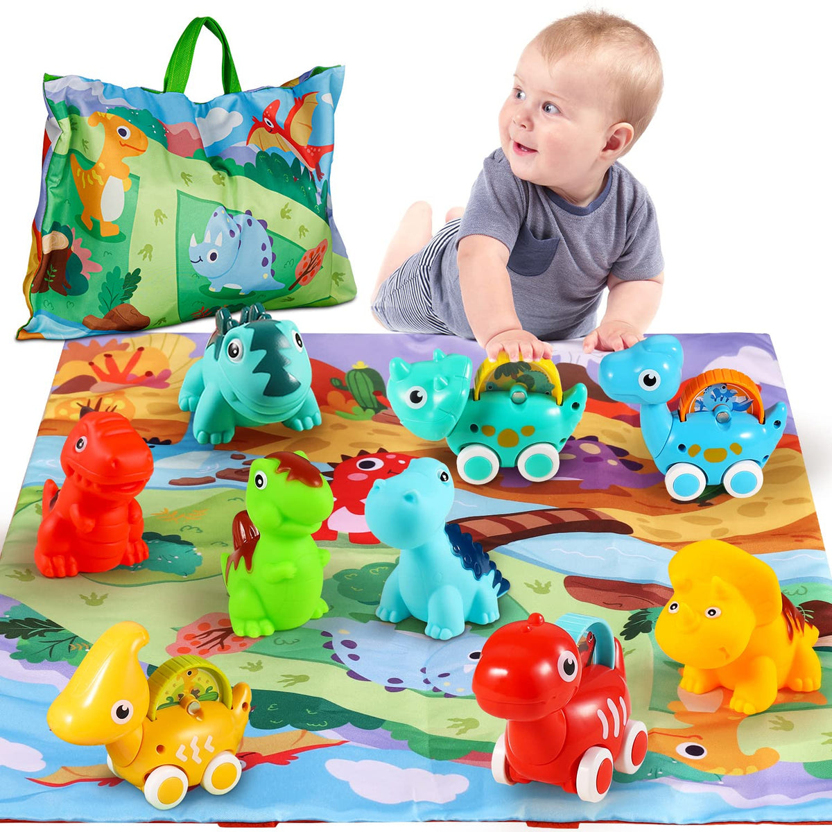 ALASOU dinosaur car toy in open-box packaging ready for gifting.
