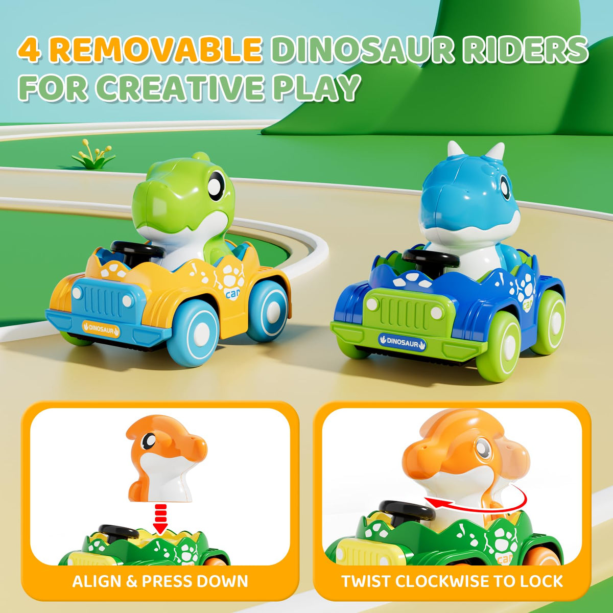 ALASOU plastic dinosaurs with removable heads support hands-on exploration.