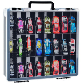 ALCYON double-sided toy storage front view showing organized display for easy toy selection.