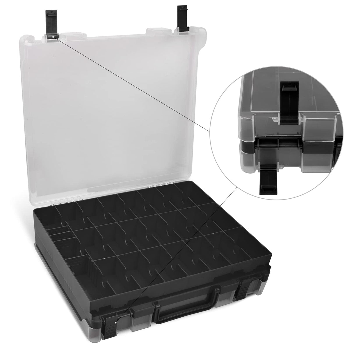 ALCYON toy storage case with sturdy handle enables easy transport.