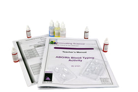ALDON IS3101 kit components arranged for hands-on ABO/Rh testing.