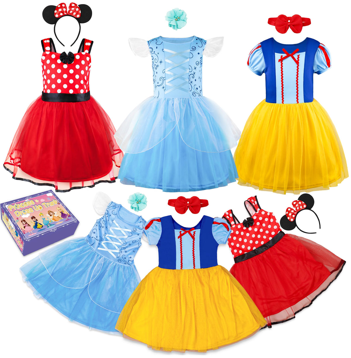 AlecosFun princess dress in blue and white, soft for toddler skin during pretend play.