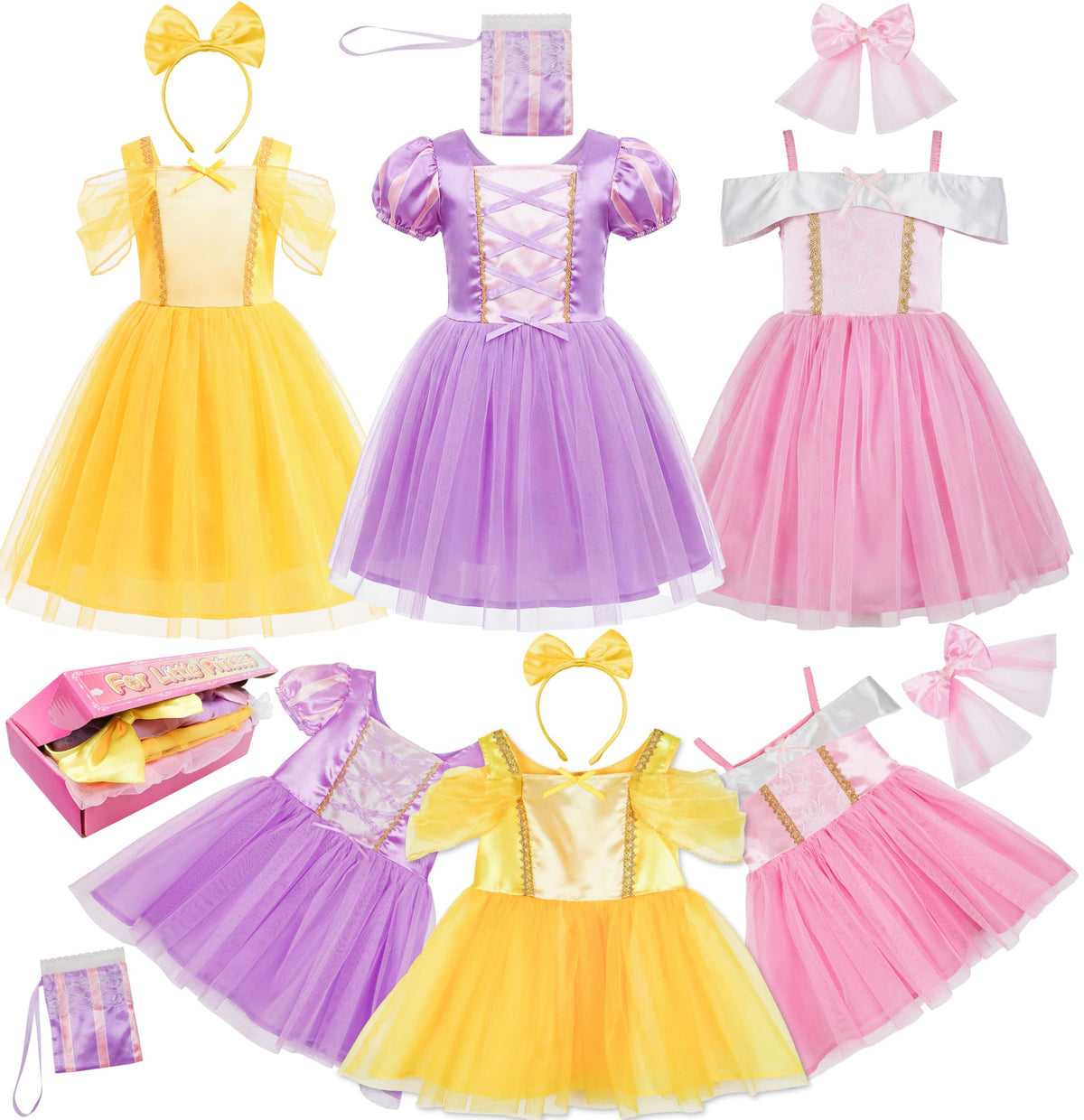 AlecosFun princess dress set for toddlers with three outfits enhances imaginative play.