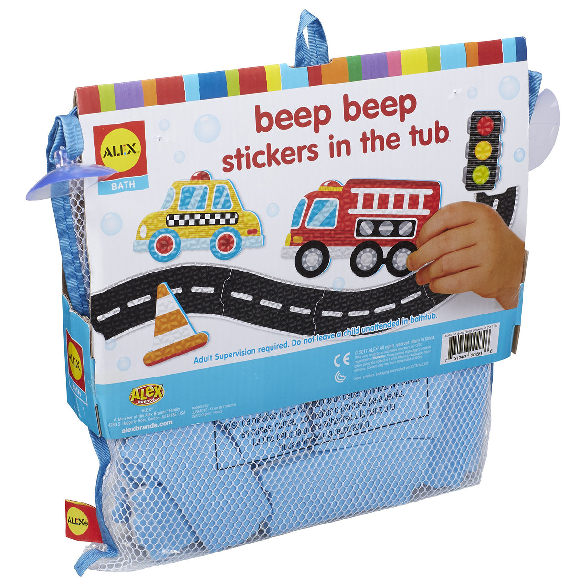ALEX Toys Bath Beep Beep set shows foam vehicles like ice cream trucks in tub play.