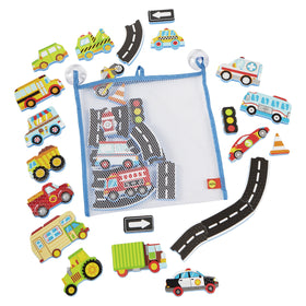 ALEX Toys Bath Beep Beep offers a hanging bag for easy drying and storage.