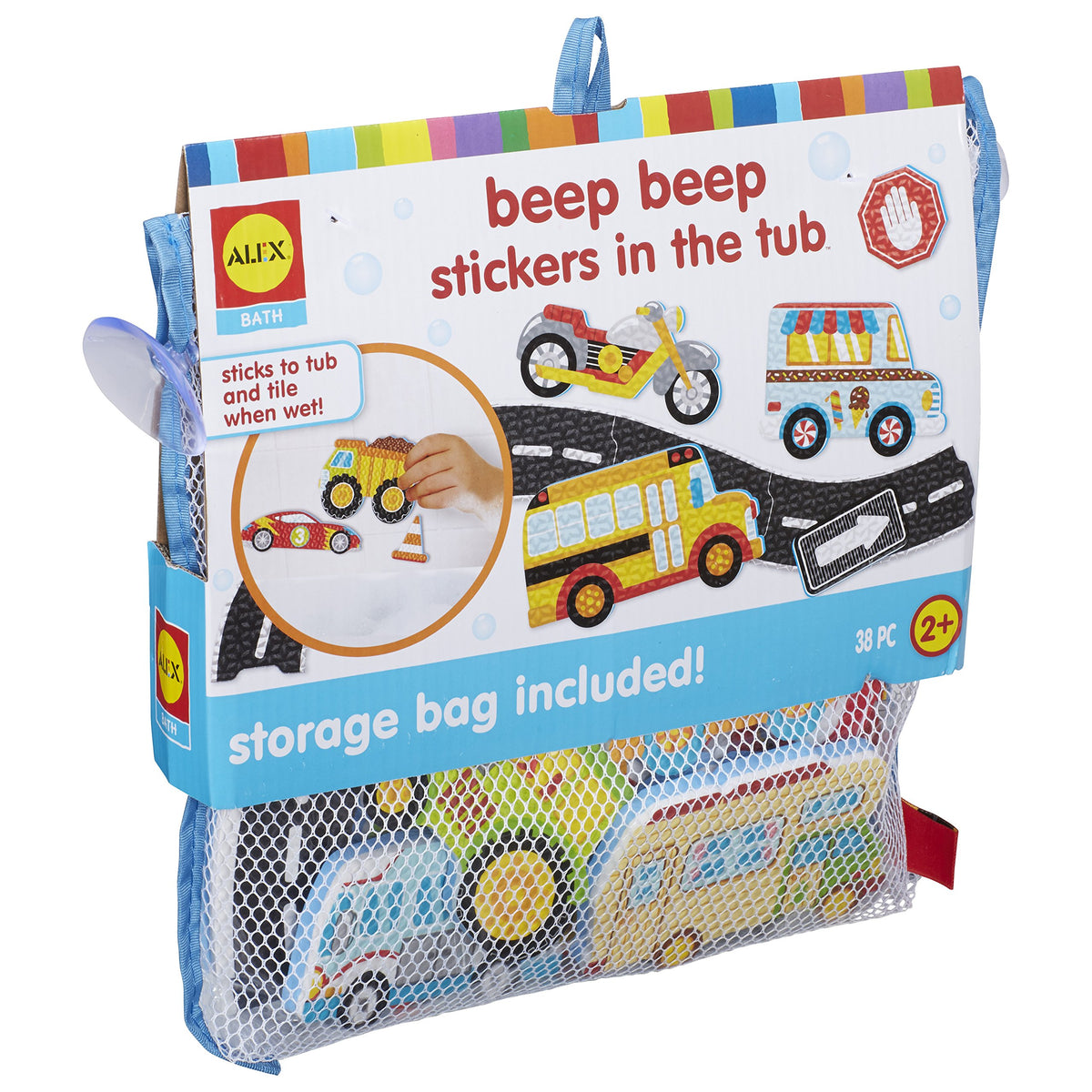 ALEX Toys Bath Beep Beep stickers create a tub road for pretend driving fun.