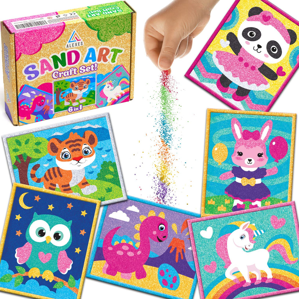 ALEXES sand art kit cover showing a colorful mosaic for creative play.