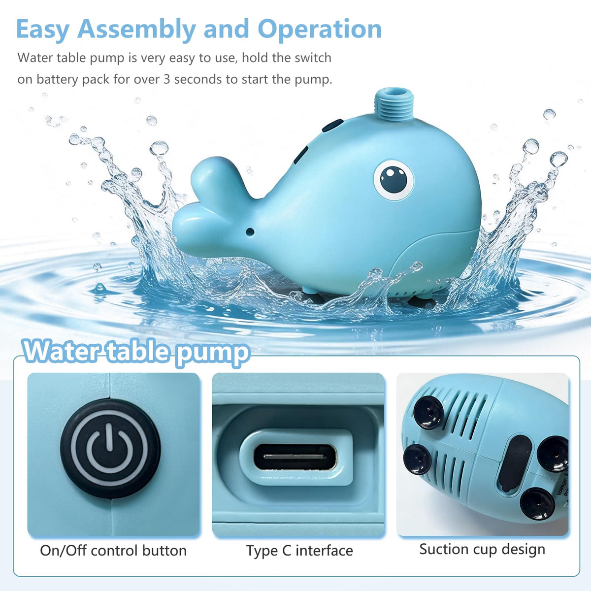 Alickwang suction cup base keeps the pump steady during active water games.