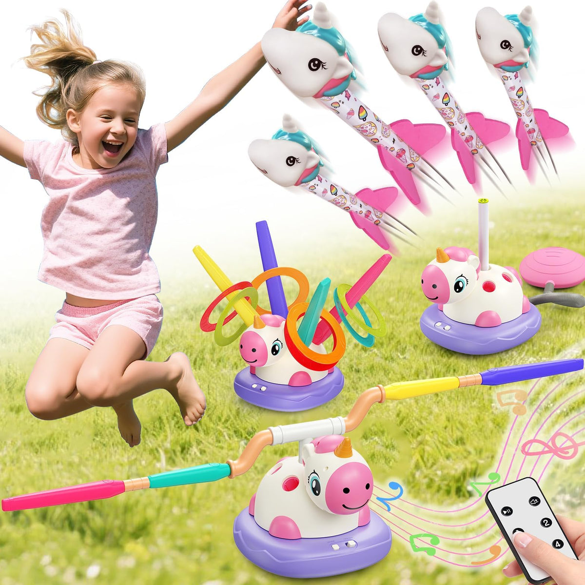 Aliex 3-in-1 unicorn rocket launcher in action for outdoor active play.