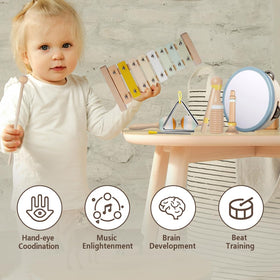 Aliex neutral color wooden toys provide calming nursery decor and focus