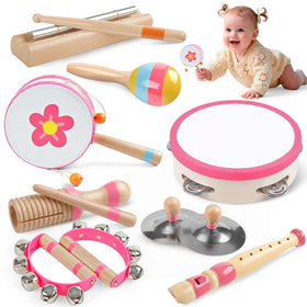 Aliex pink 8-in-1 wooden xylophone for toddlers promotes early rhythm play
