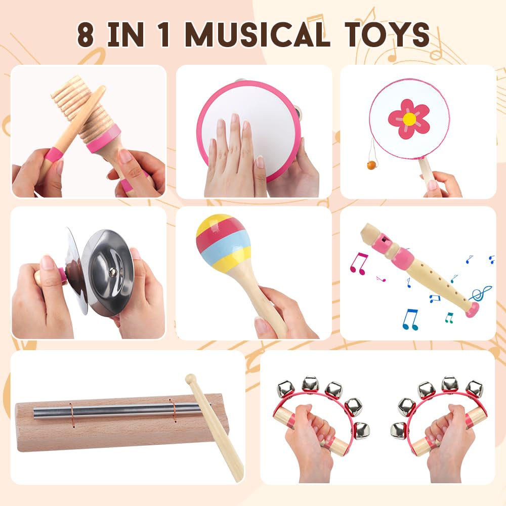 Aliex pink wooden maracas for sensory exploration and music time