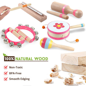 Aliex pink wooden shaker supports sound discrimination and motor development