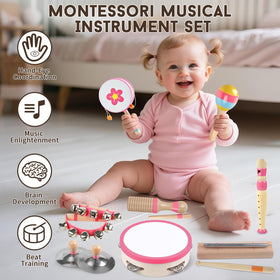 Aliex pink wooden tambourine-bell toy fosters rhythm and cooperative play