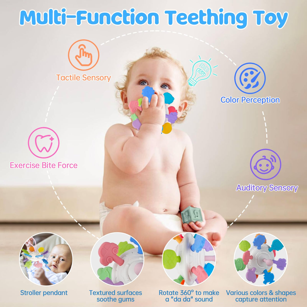 Aliex sensory teether with 12 gnaw points for soothing teething exploration