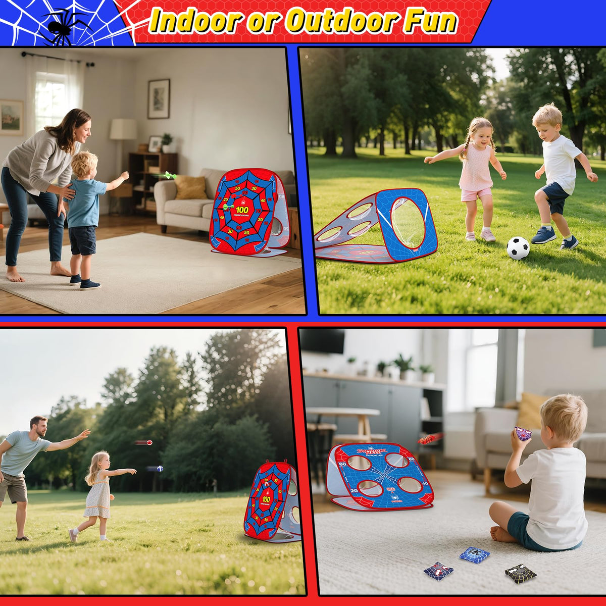 Aliex Spider Bean Bag Toss football-mode setup fosters friendly competition.