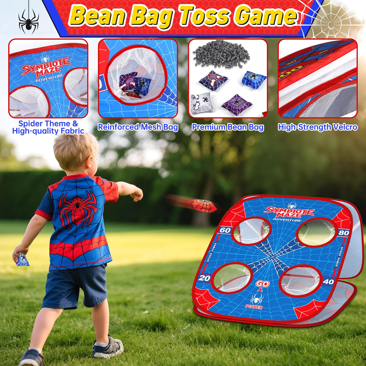 Aliex Spider Bean Bag Toss indoors, promoting teamwork and motor skills.