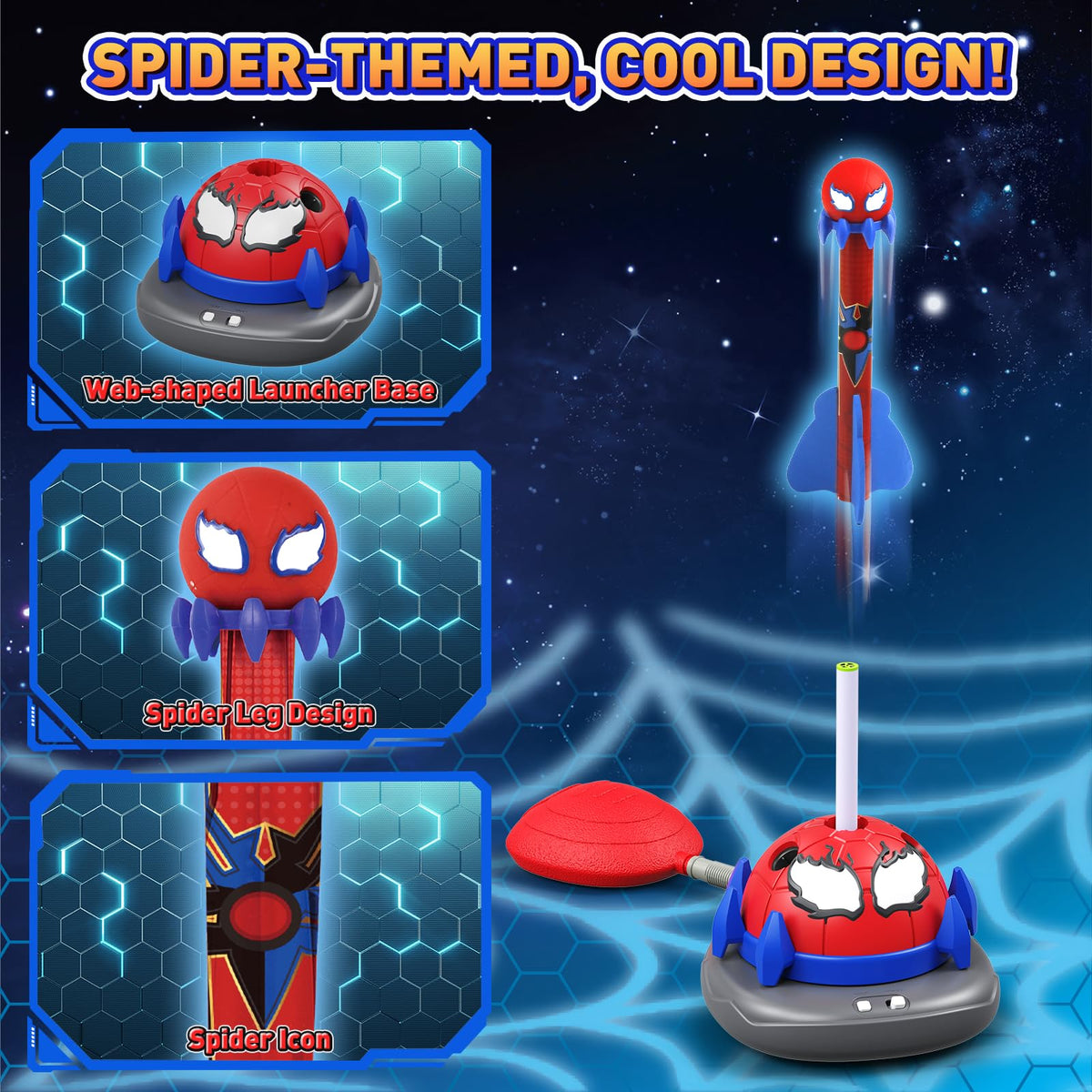 Aliex Spider rocket x4 image shows safe, soft rockets for kids.
