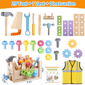 Aliex wooden kids tool set storage box keeps tools organized for tidy play.