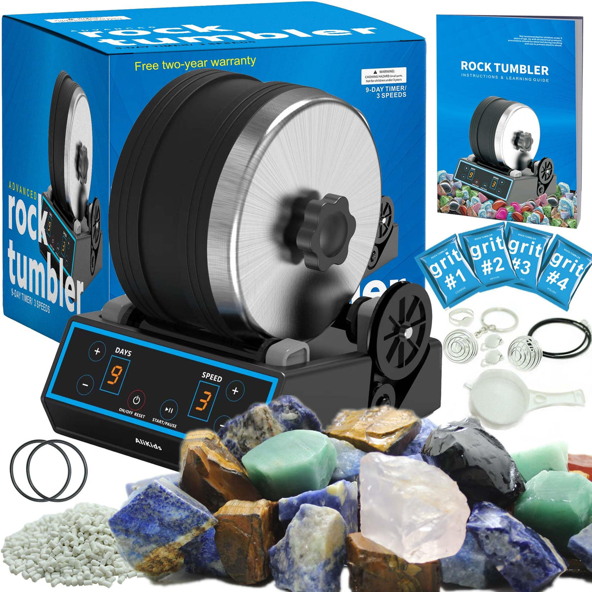 AliKids 3.6LB Rock Tumbler Kit front view for easy at-home polishing