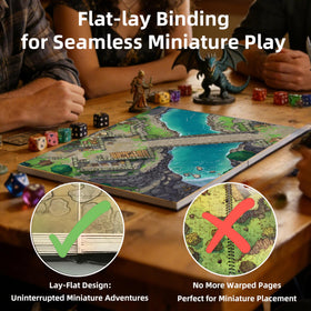 AliKids DND Battle Map Book lay-flat binding aids smooth miniature movement.