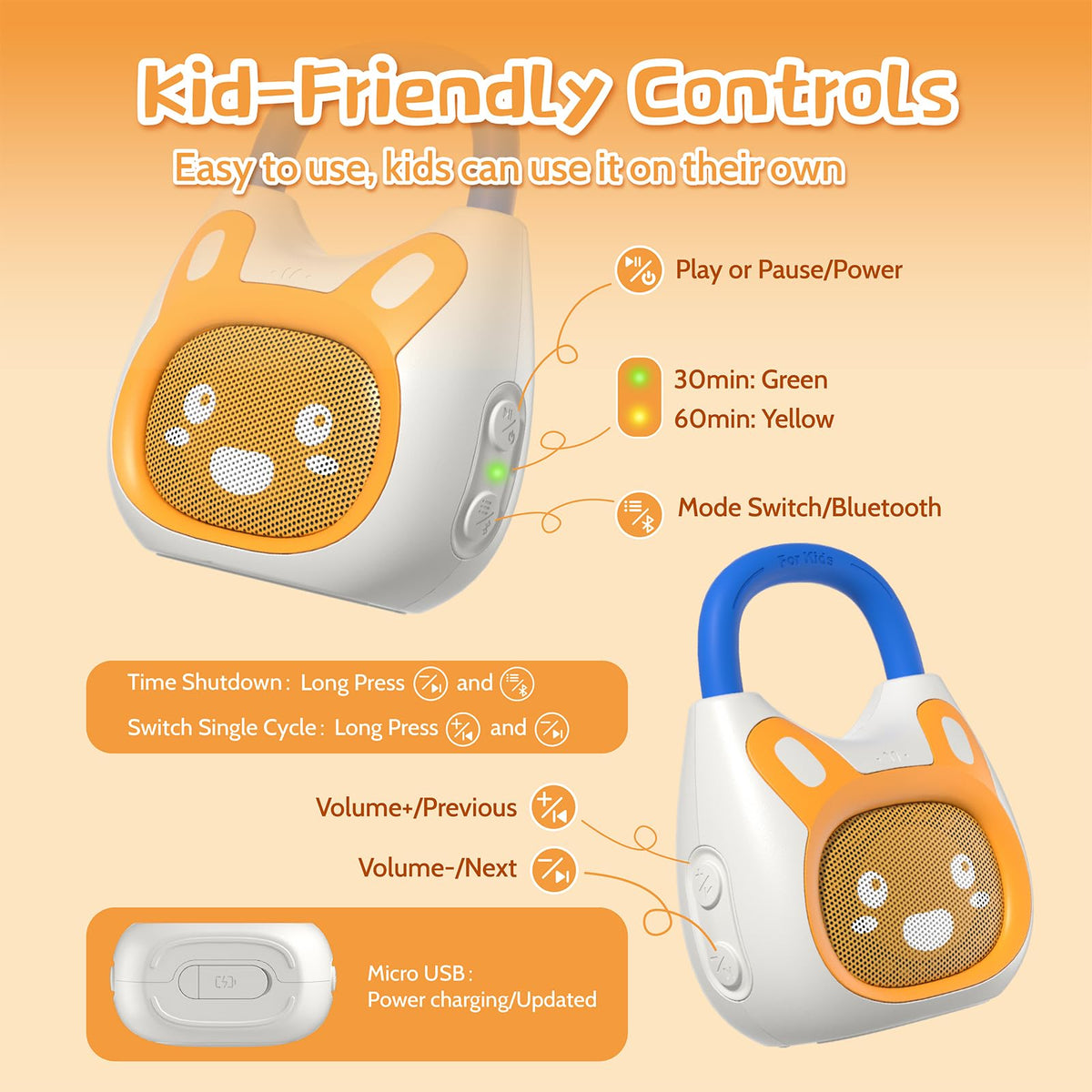 alilo Pocket Bunny Bluetooth function for wireless playback during trips.