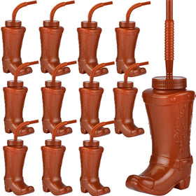 ALINK Cowboy Boot Cups with Straws and Lids brown 12-pack, ideal for kid-friendly parties